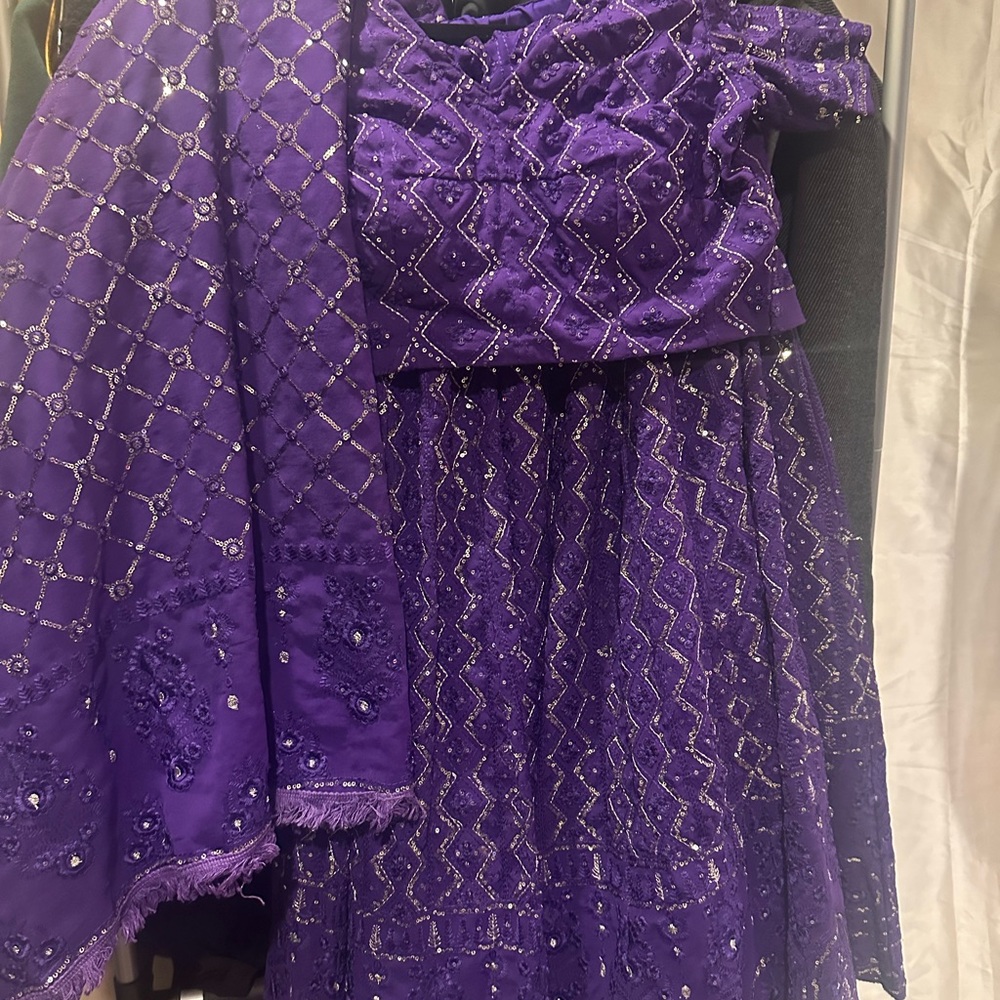 Purple Embroidered Dress with Shawl